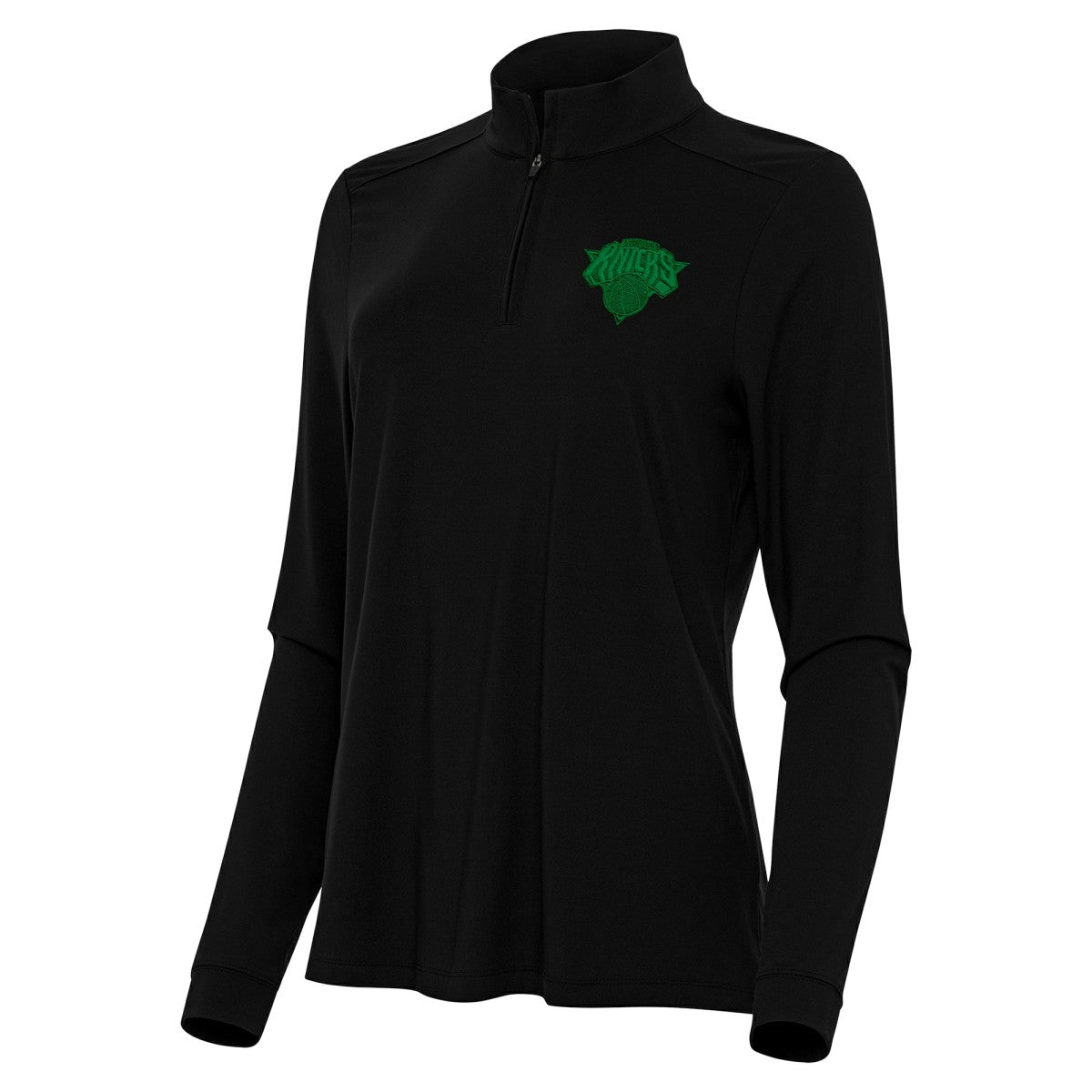 New York Knicks Antigua Women's St. Patrick's Day Intent Quarter-Zip Top Black - NBA