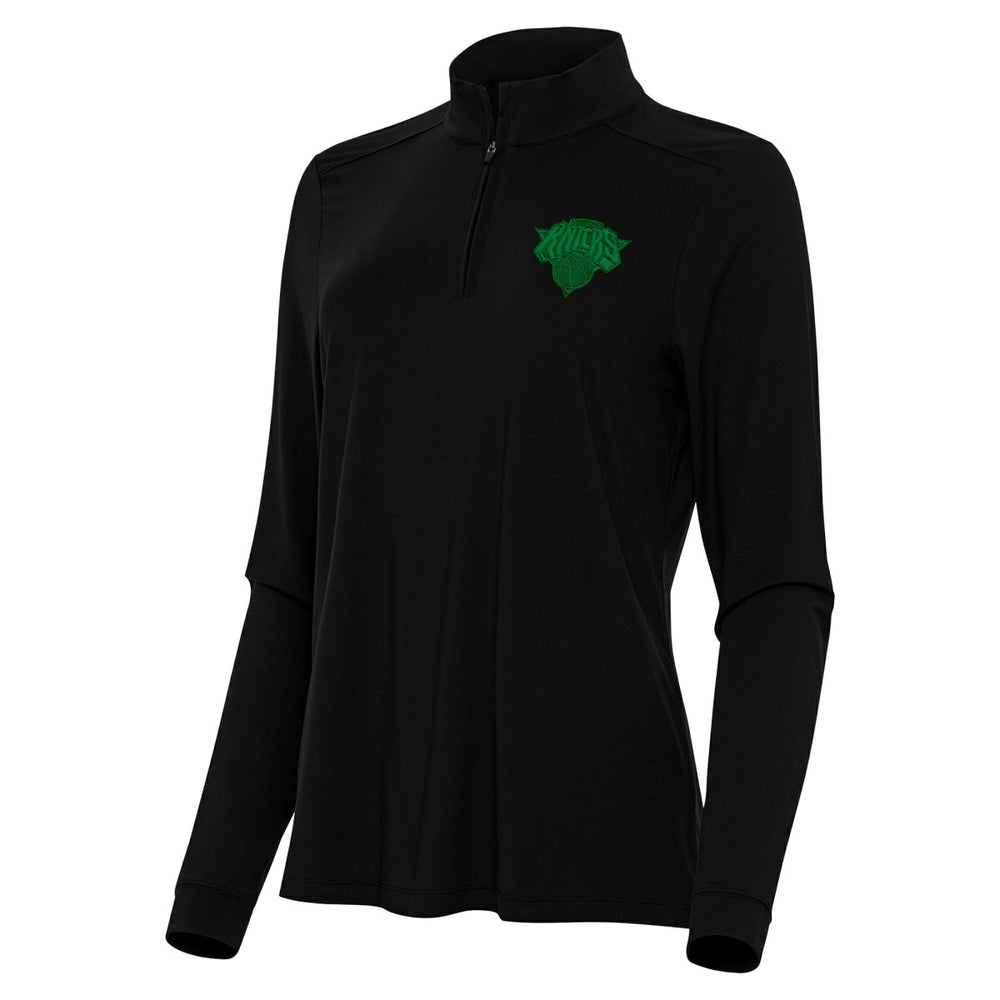 New York Knicks Antigua Women's St. Patrick's Day Intent Quarter-Zip Top Black - NBA