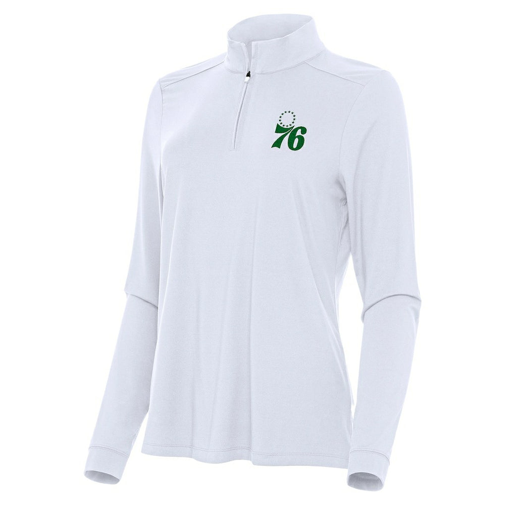 Philadelphia 76ers Antigua Women's St. Patrick's Day Intent Quarter-Zip Top White - NBA