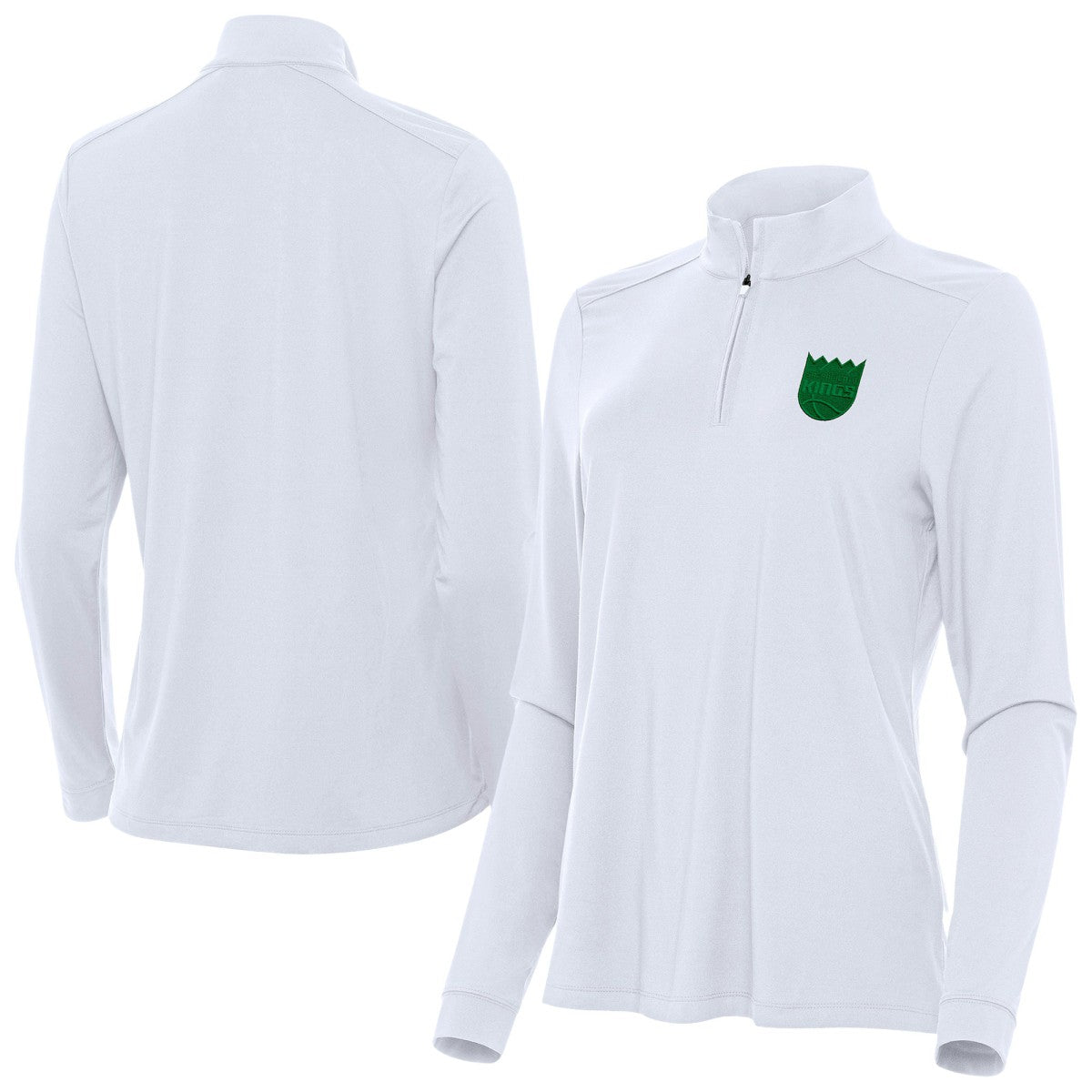 Sacramento Kings Antigua Women's St. Patrick's Day Intent Quarter-Zip Top White - NBA