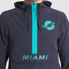 Miami Dolphins 2025 Rivalries Collection Sideline Anorak Half-Zip Hoodie Jacket Pitch Blue | Nike for Sale