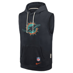 Miami Dolphins 2025 Rivalries Collection Standard Issue Sideline Dri-FIT Sleeveless Hoodie Pitch Blue | Nike for Sale