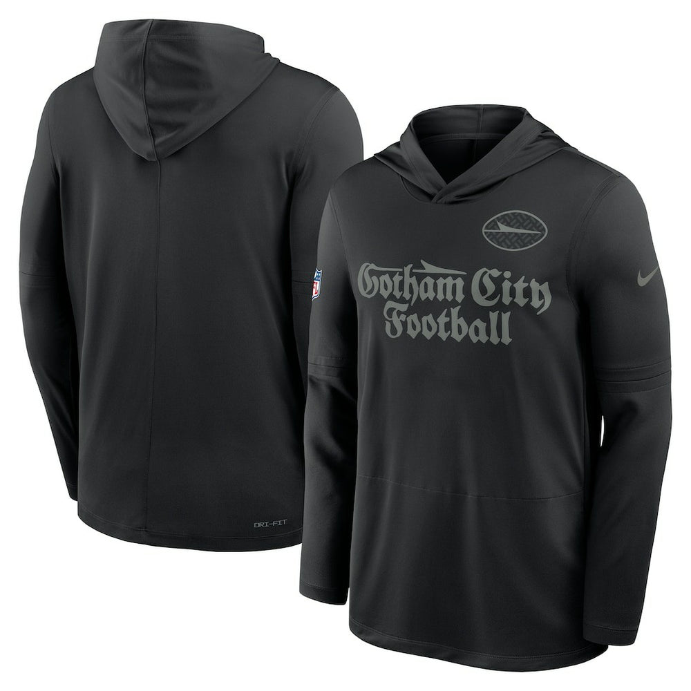New York Jets 2025 Rivalries Collection Sideline Dri-FIT Long Sleeve Hoodie T-Shirt Black | Nike for Sale