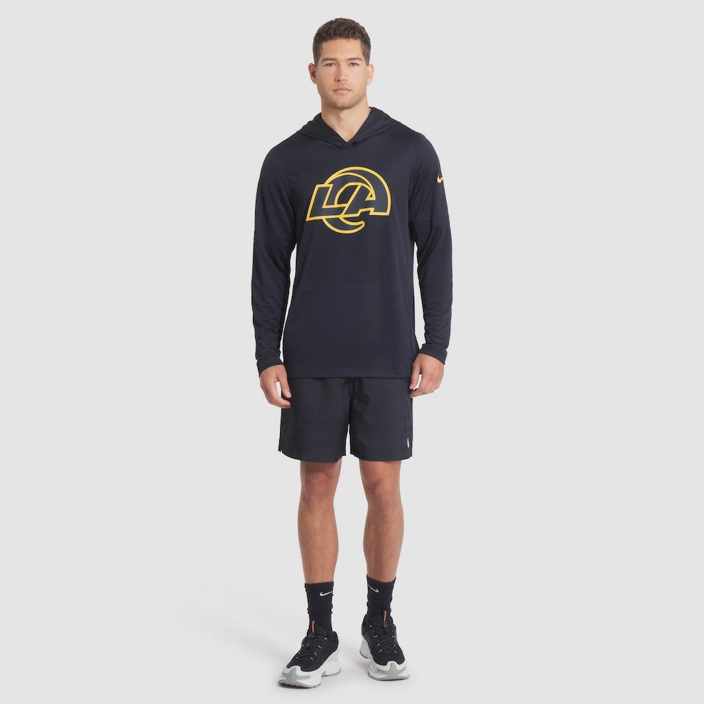 Los Angeles Rams 2025 Rivalries Collection Sideline Dri-FIT Long Sleeve Hoodie T-Shirt Midnight Blue | Nike for Sale