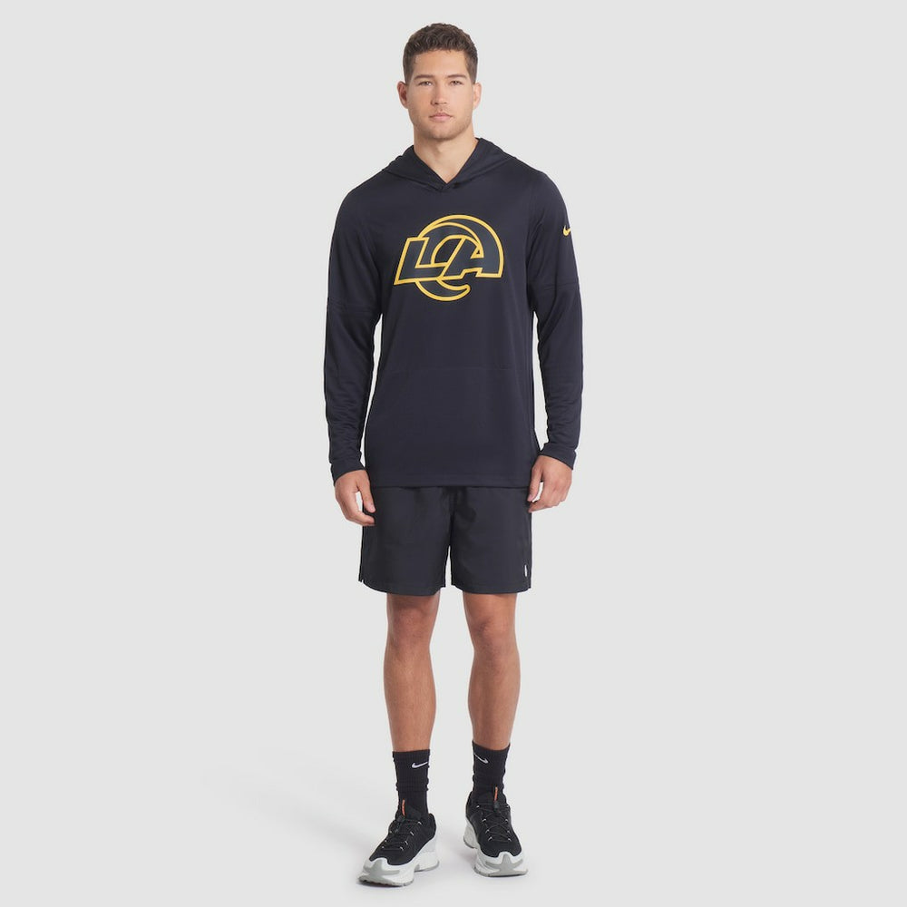 Los Angeles Rams 2025 Rivalries Collection Sideline Dri-FIT Long Sleeve Hoodie T-Shirt Midnight Blue | Nike for Sale