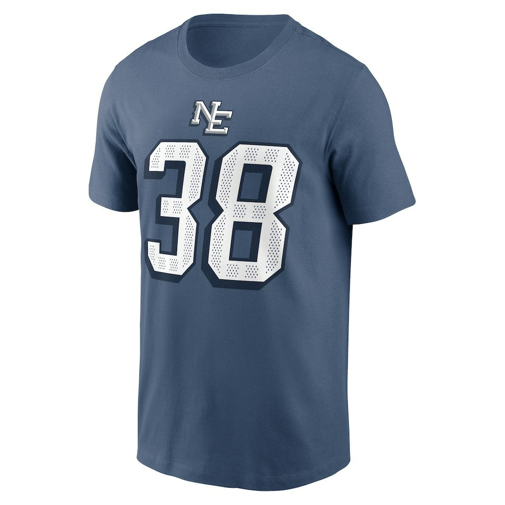 Rhamondre Stevenson New England Patriots 2025 Rivalries Collection Player Name & Number T-Shirt Storm Blue | Nike for Sale