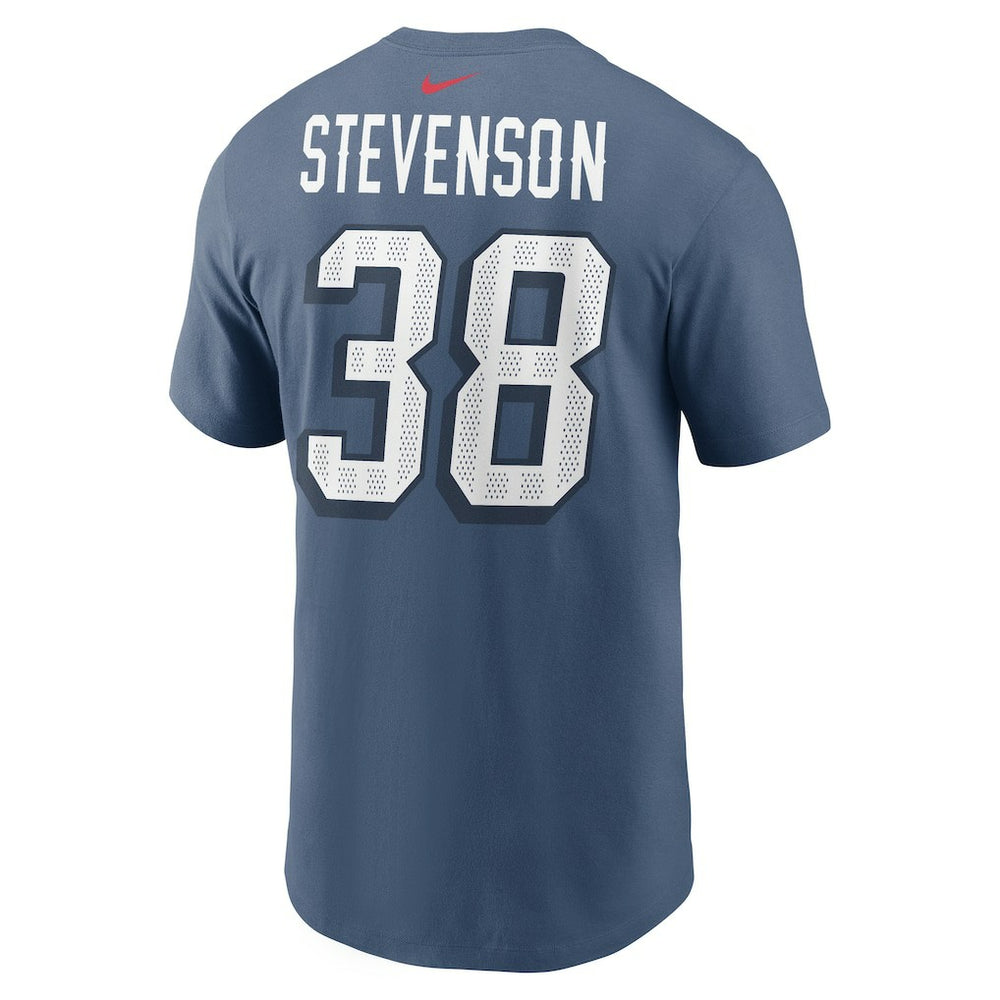 Rhamondre Stevenson New England Patriots 2025 Rivalries Collection Player Name & Number T-Shirt Storm Blue | Nike for Sale