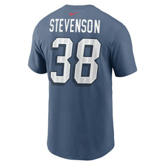 Rhamondre Stevenson New England Patriots 2025 Rivalries Collection Player Name & Number T-Shirt Storm Blue | Nike for Sale