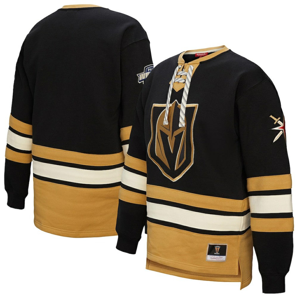 Vegas Golden Knights Mitchell & Ness Women's Heritage Lace-Up Pullover Sweatshirt - Black - NHL
