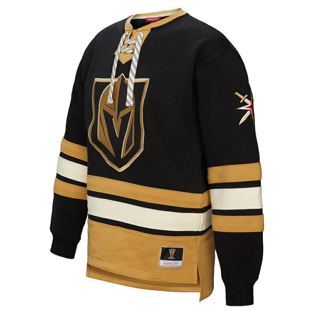 Vegas Golden Knights Mitchell & Ness Women's Heritage Lace-Up Pullover Sweatshirt - Black - NHL