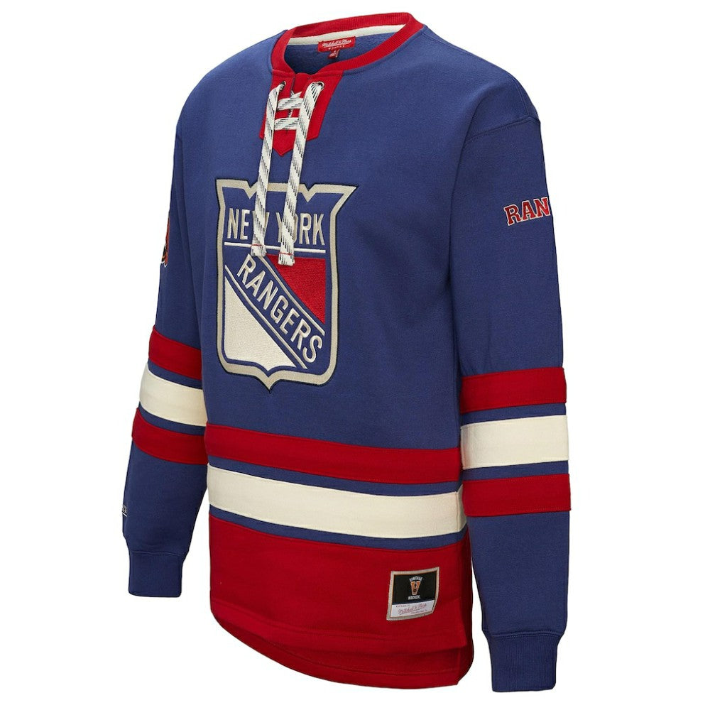 New York Rangers Mitchell & Ness Women's Heritage Lace-Up Pullover Sweatshirt - Blue - NHL