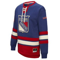 New York Rangers Mitchell & Ness Women's Heritage Lace-Up Pullover Sweatshirt - Blue - NHL