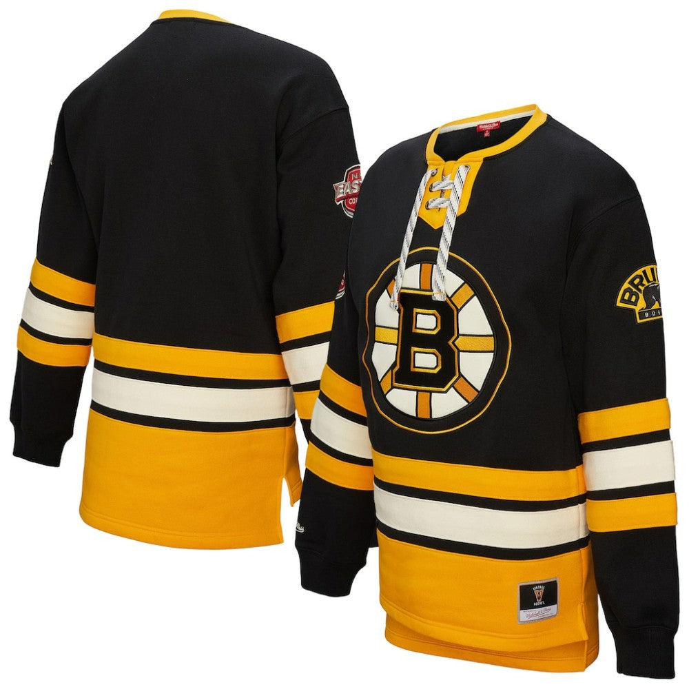 Boston Bruins Mitchell & Ness Women's Heritage Lace-Up Pullover Sweatshirt - Black - NHL