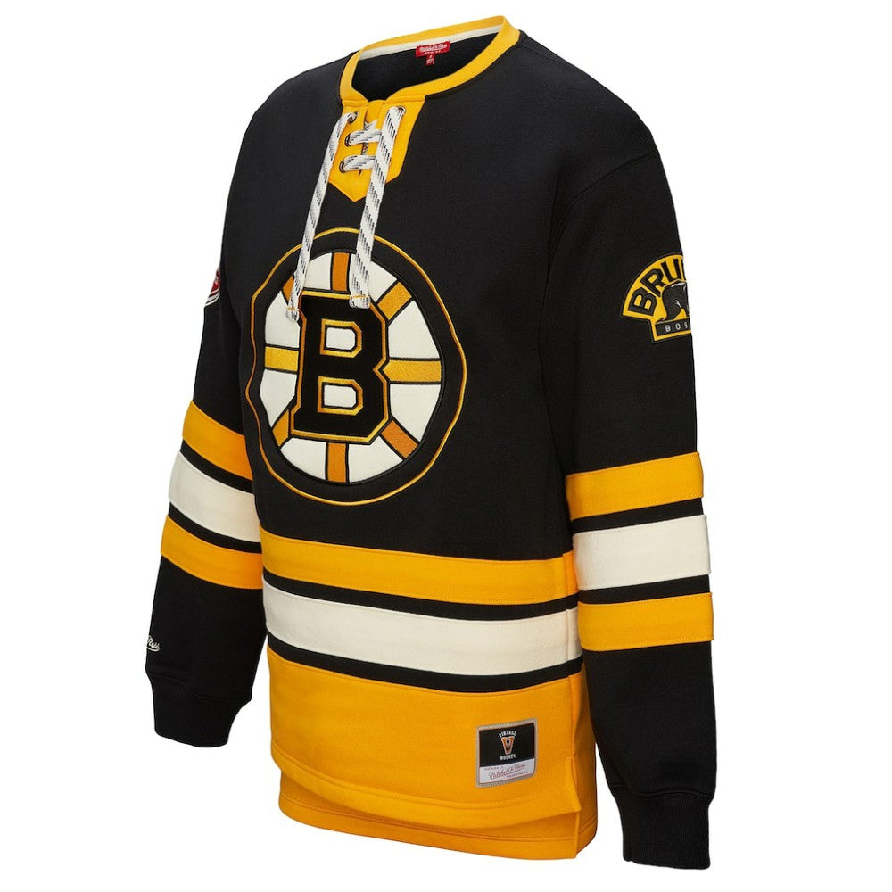 Boston Bruins Mitchell & Ness Women's Heritage Lace-Up Pullover Sweatshirt - Black - NHL