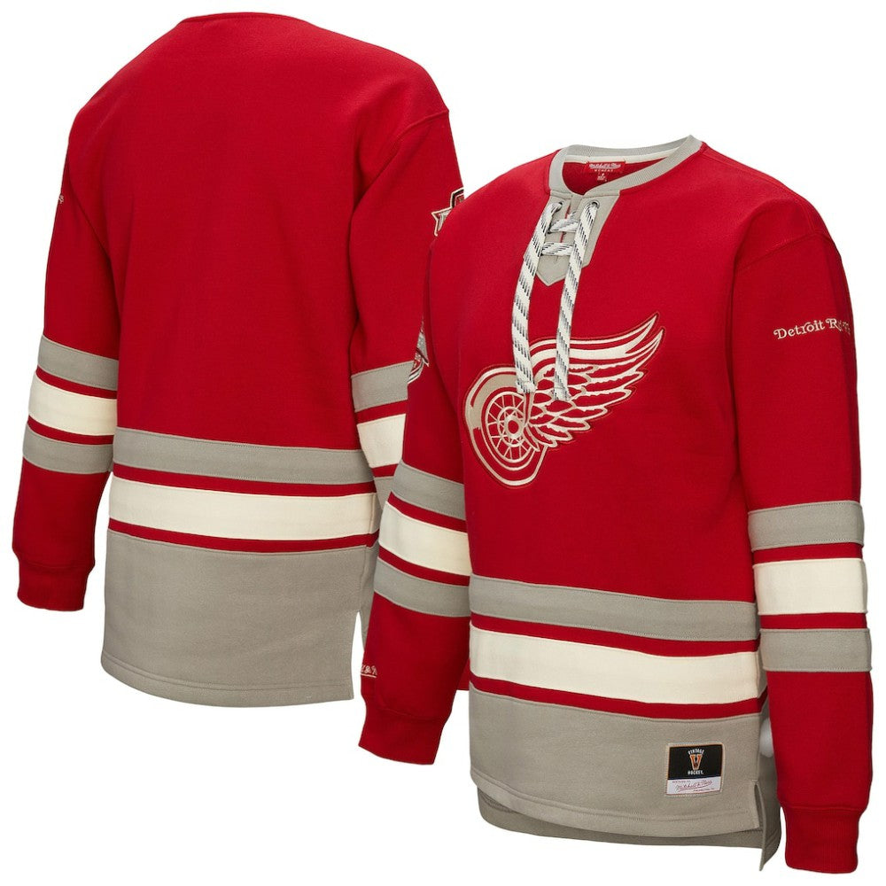 Detroit Red Wings Mitchell & Ness Women's Heritage Lace-Up Pullover Sweatshirt - Red - NHL