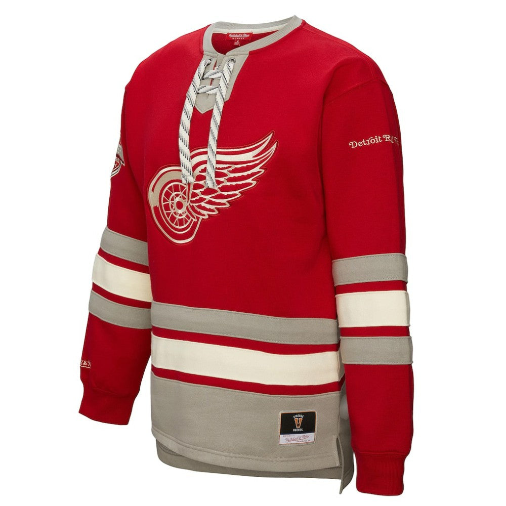 Detroit Red Wings Mitchell & Ness Women's Heritage Lace-Up Pullover Sweatshirt - Red - NHL