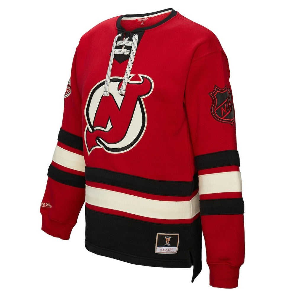 New Jersey Devils Mitchell & Ness Women's Heritage Lace-Up Pullover Sweatshirt - Red - NHL