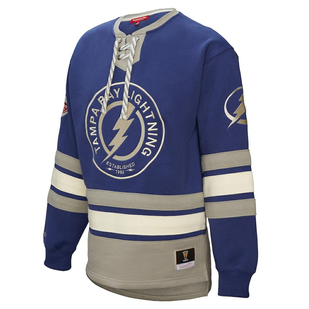 Tampa Bay Lightning Mitchell & Ness Women's Heritage Lace-Up Pullover Sweatshirt - Blue - NHL