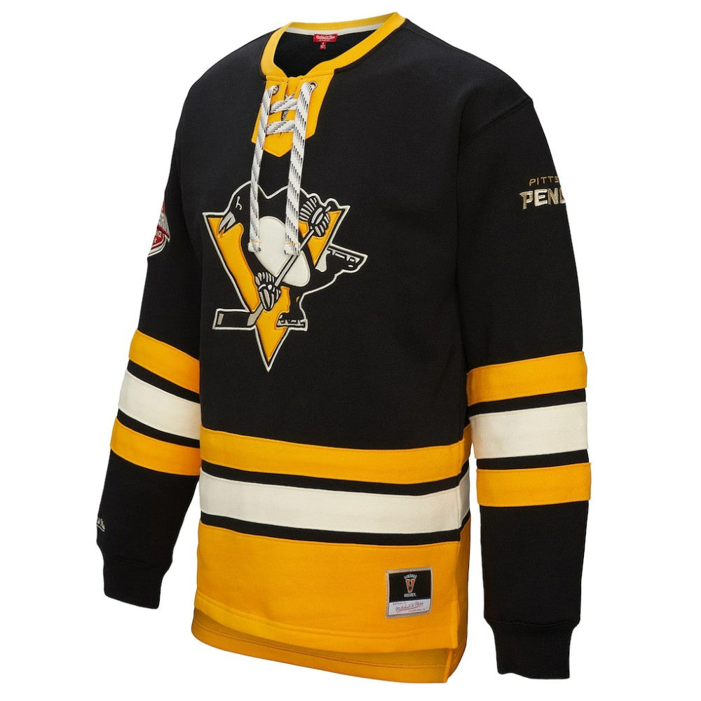 Pittsburgh Penguins Mitchell & Ness Women's Heritage Lace-Up Pullover Sweatshirt - Black - NHL