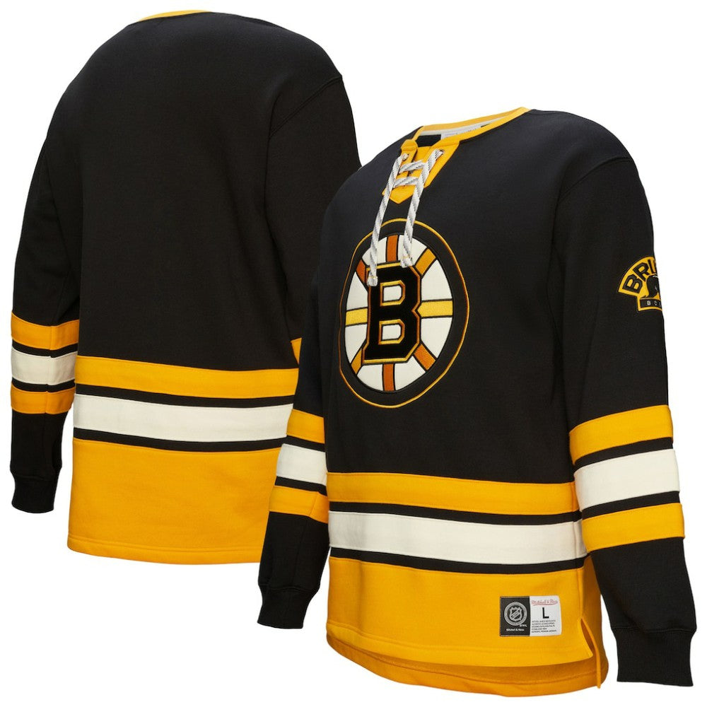 Boston Bruins Heritage Lace-Up Pullover Sweatshirt - Black - NHL