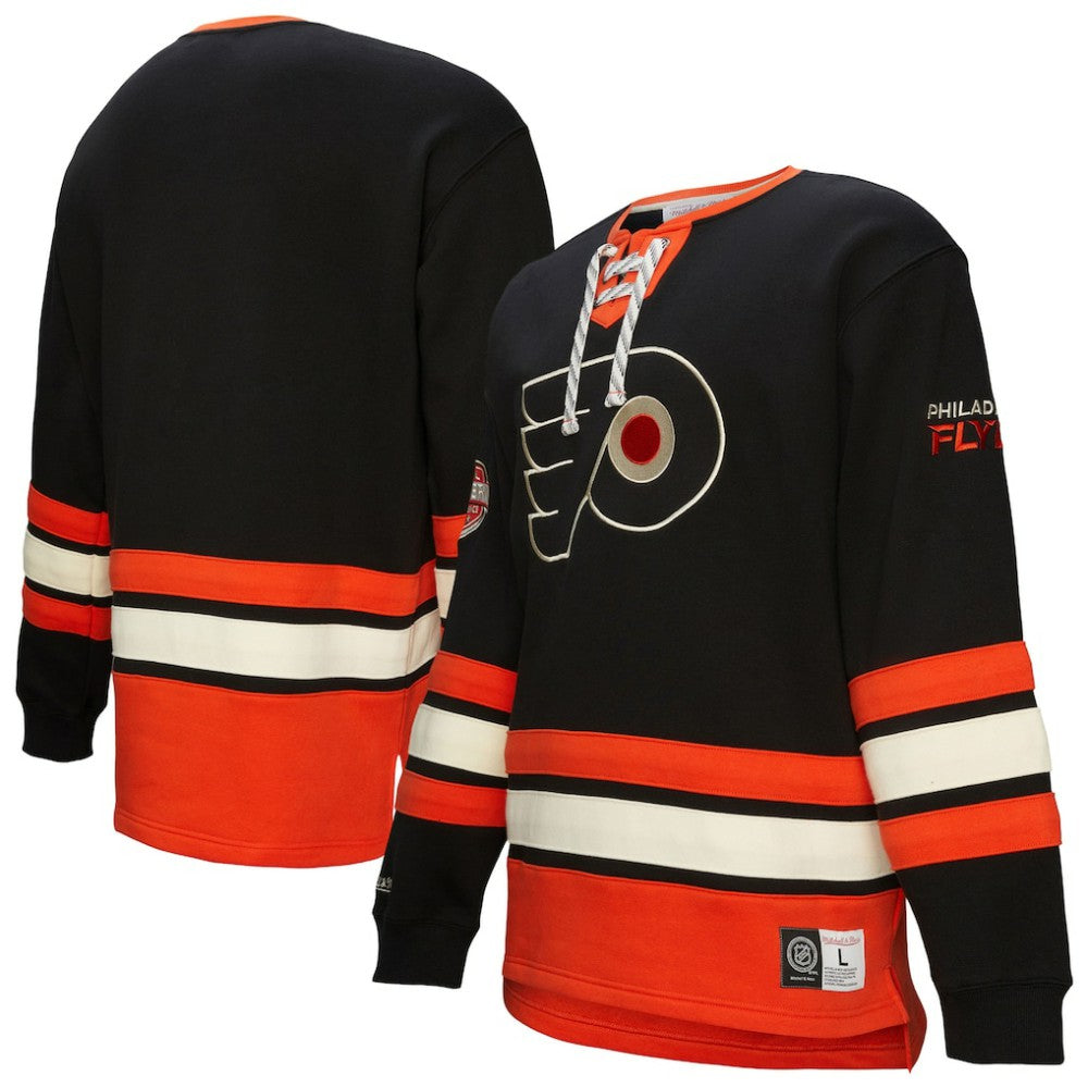 Philadelphia Flyers Heritage Lace-Up Pullover Sweatshirt - Black - NHL