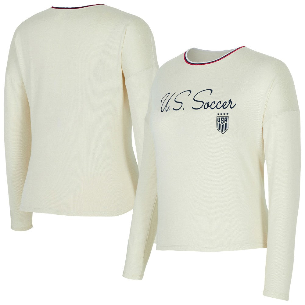 USWNT Concepts Sport Women's Kaki Hacci Knit Pullover Sweatshirt Cream - FIFA World CUP