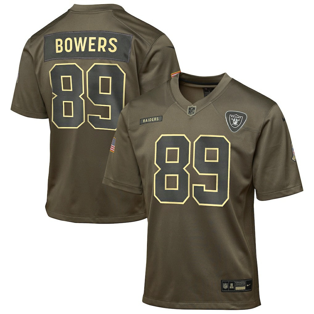 Brock Bowers Las Vegas Raiders Youth 2025 Salute to Service Game Jersey Olive | Nike for Sale