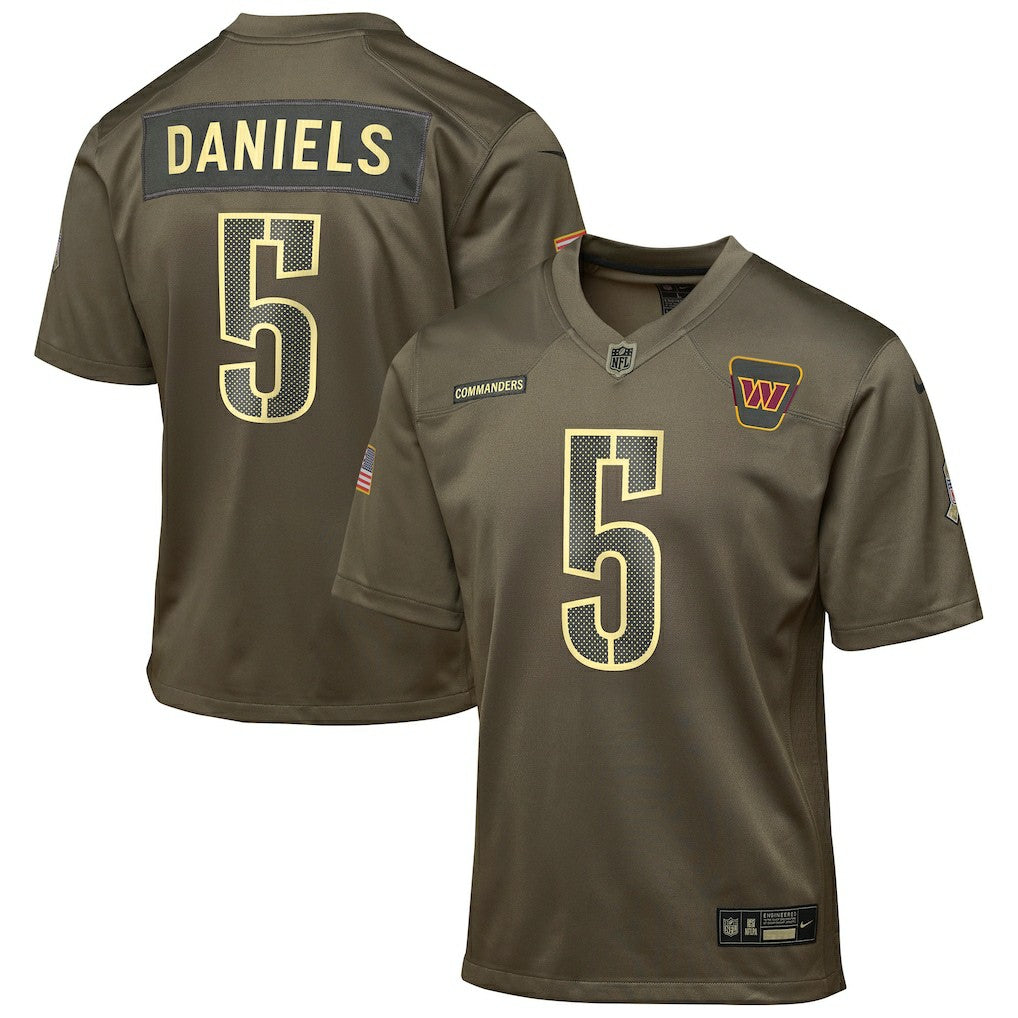 Jayden Daniels Washington Commanders Youth 2025 Salute to Service Game Jersey Olive | Nike for Sale