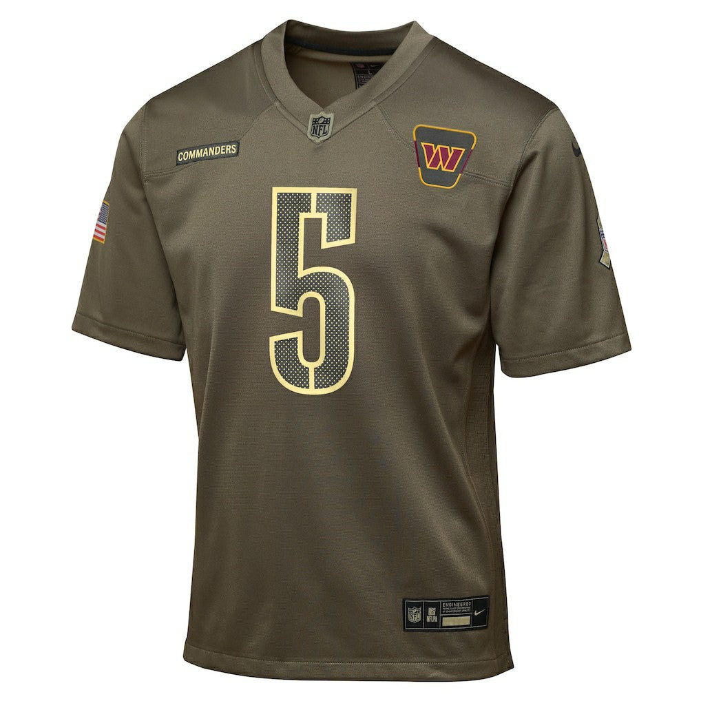 Jayden Daniels Washington Commanders Youth 2025 Salute to Service Game Jersey Olive | Nike for Sale
