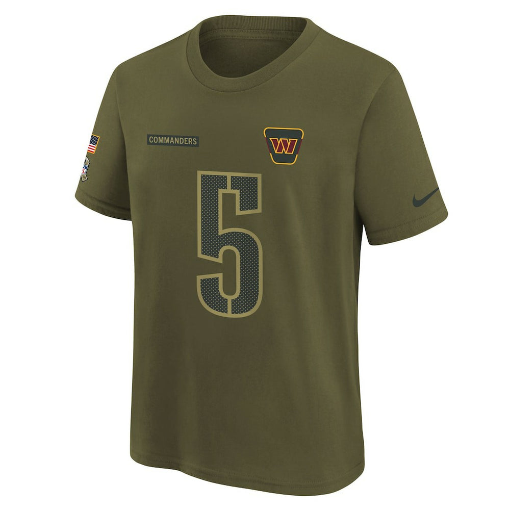 Jayden Daniels Washington Commanders Youth 2025 Salute to Service Name & Number T-Shirt Olive | Nike for Sale