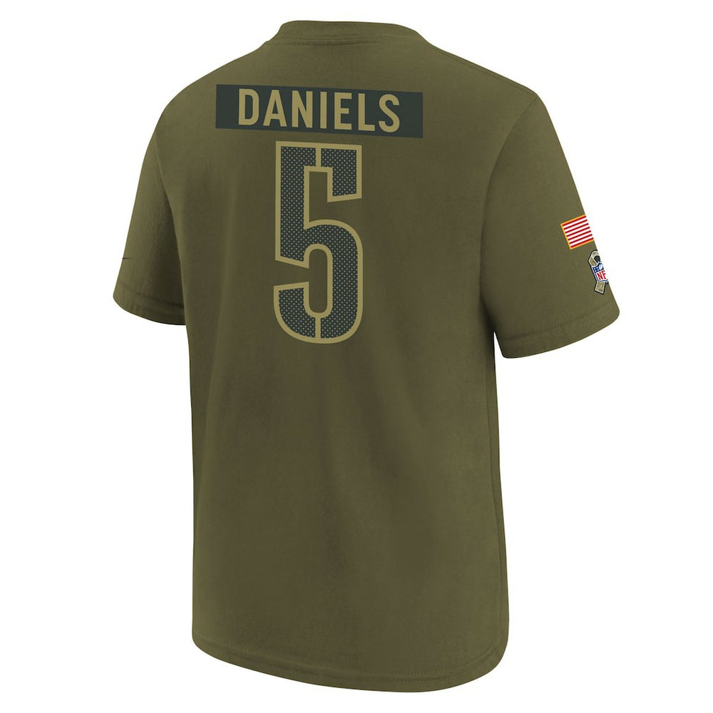 Jayden Daniels Washington Commanders Youth 2025 Salute to Service Name & Number T-Shirt Olive | Nike for Sale