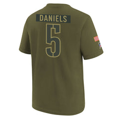 Jayden Daniels Washington Commanders Youth 2025 Salute to Service Name & Number T-Shirt Olive | Nike for Sale