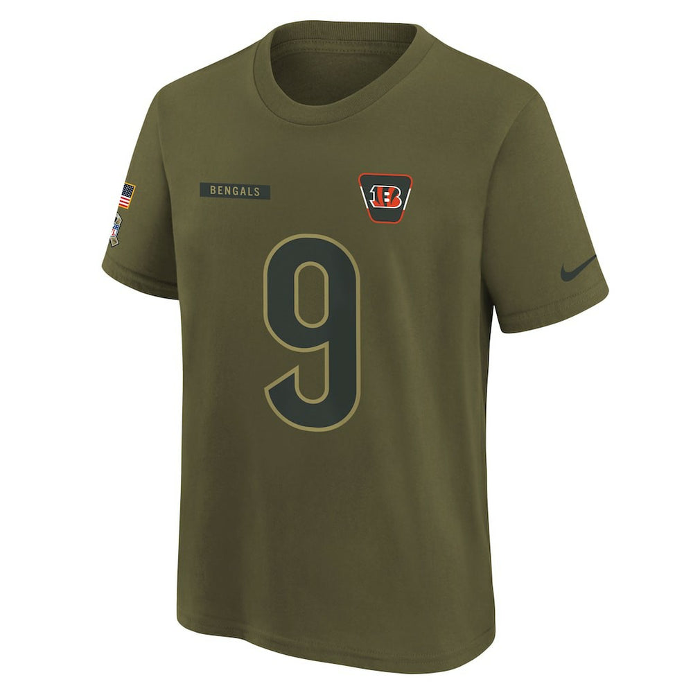 Joe Burrow Cincinnati Bengals Youth 2025 Salute to Service Name & Number T-Shirt Olive | Nike for Sale