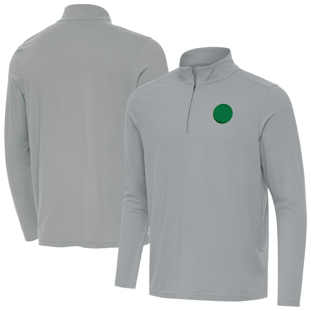 Pittsburgh Steelers Antigua St Patrick Day Intent Quarter-Zip Pullover Top Gray | NFL