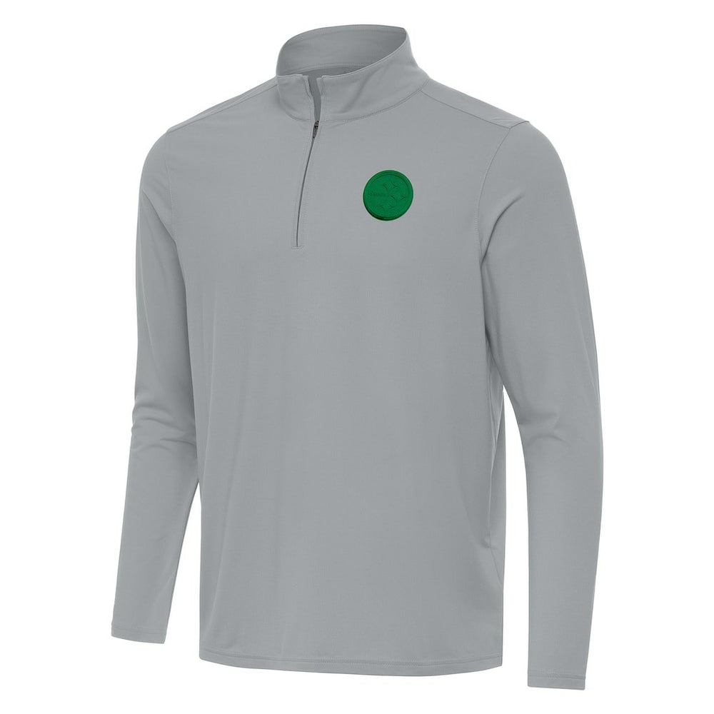Pittsburgh Steelers Antigua St Patrick Day Intent Quarter-Zip Pullover Top Gray | NFL