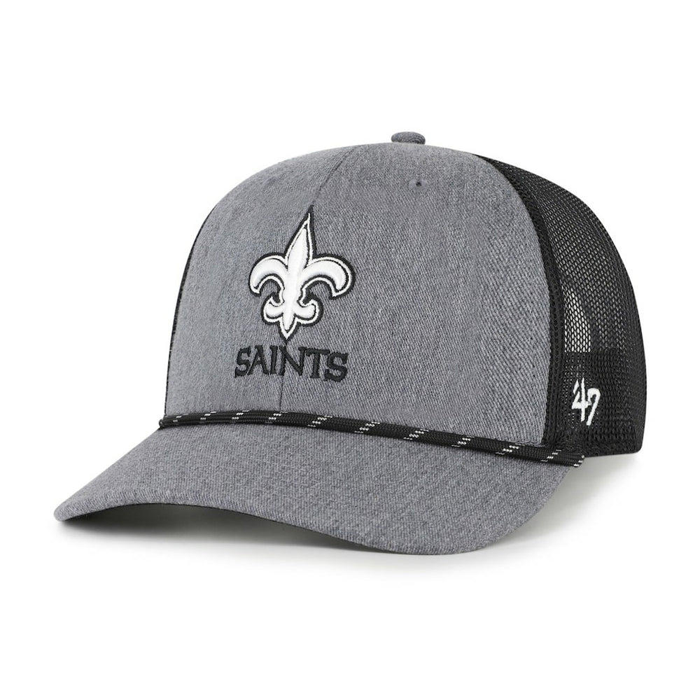 New Orleans Saints '47 Carbon Rope Trucker Adjustable Hat Heather Charcoal | 47 brand