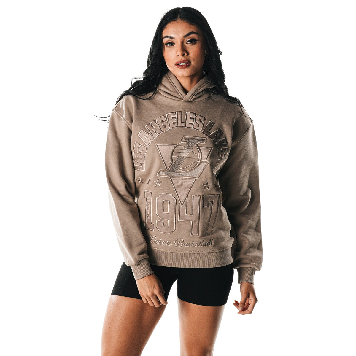 Los Angeles Lakers The Wild Collective Women's Satin Pullover Hoodie Gray - NBA