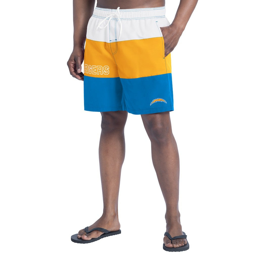Los Angeles Chargers G-III Sports by Carl Banks Sunrise Volley Swim Shorts Powder Blue/Gold | NFL