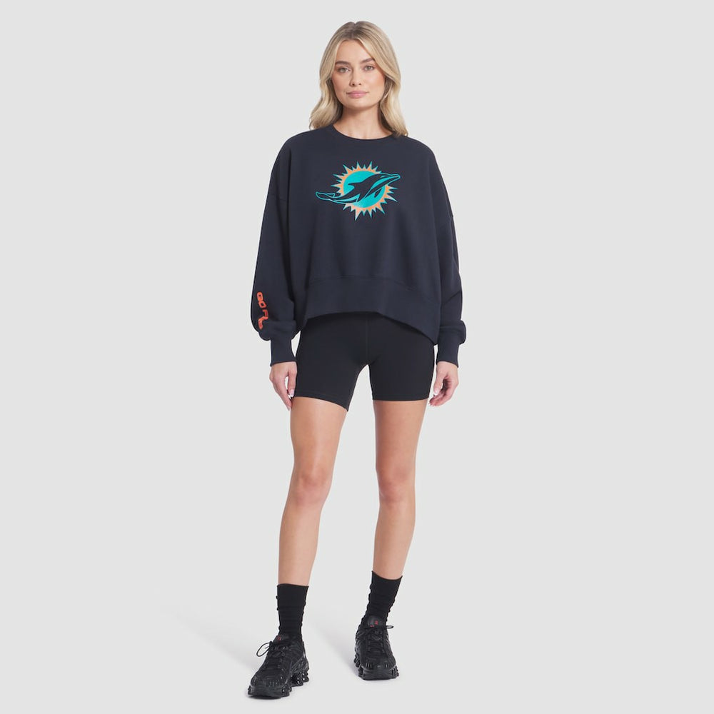 Miami Dolphins Women's 2025 Rivalries Collection Oversized Phoenix Fleece Sweatshirt Pitch Blue | Nike for Sale