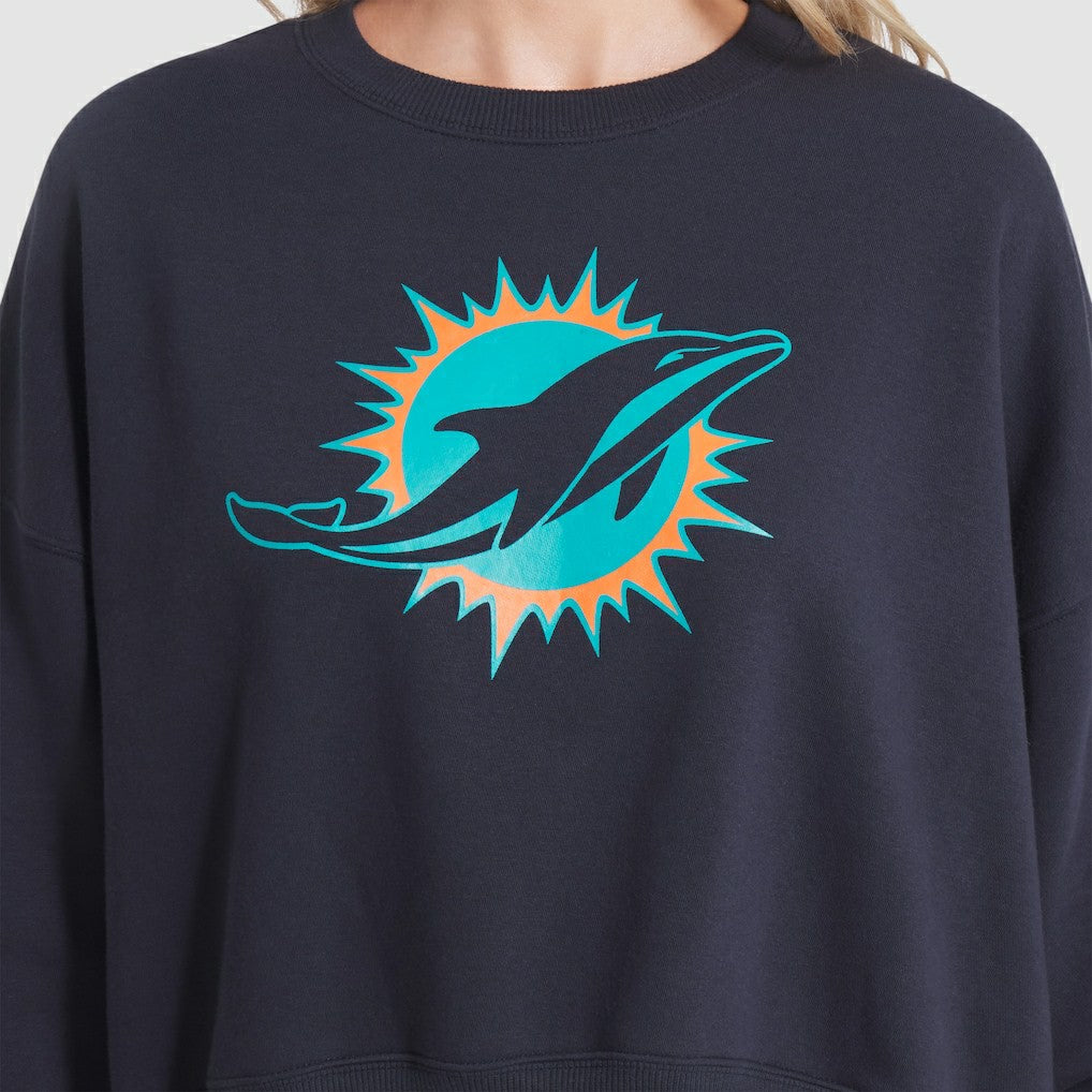 Miami Dolphins Women's 2025 Rivalries Collection Oversized Phoenix Fleece Sweatshirt Pitch Blue | Nike for Sale