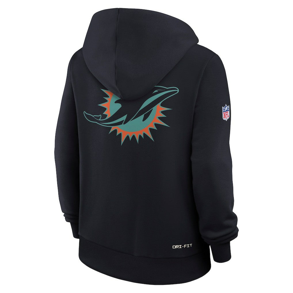 Miami Dolphins Women's 2025 Rivalries Collection Standard Issue Sideline Dri-FIT Hoodie Pitch Blue | Nike for Sale