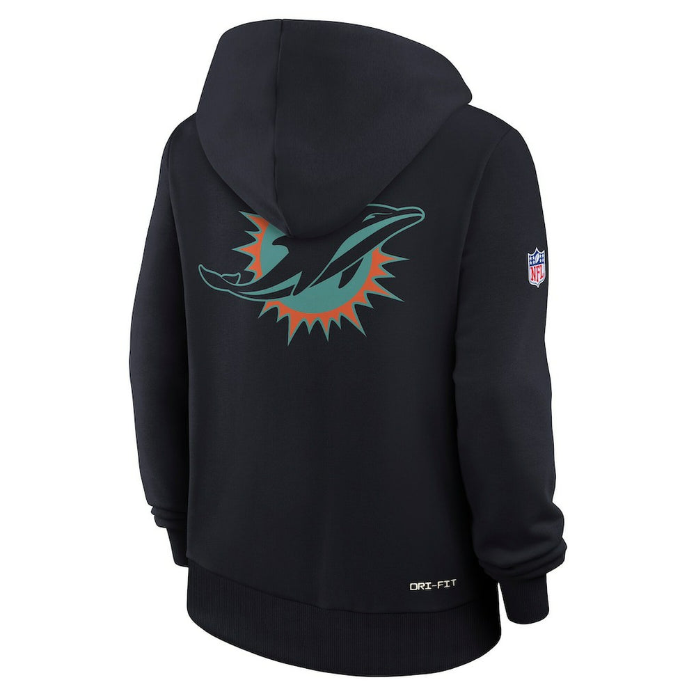Miami Dolphins Women's 2025 Rivalries Collection Standard Issue Sideline Dri-FIT Hoodie Pitch Blue | Nike for Sale
