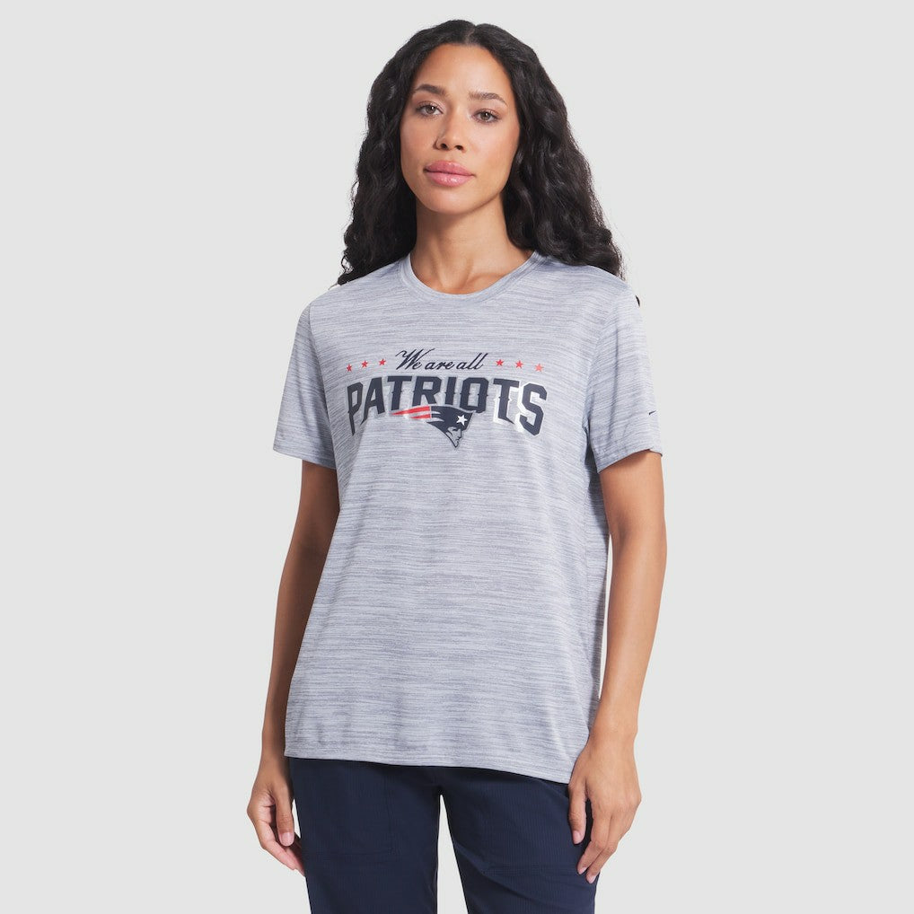 New England Patriots Women's 2025 Rivalries Collection Sideline Velocity Dri-FIT T-Shirt Silver | Nike for Sale
