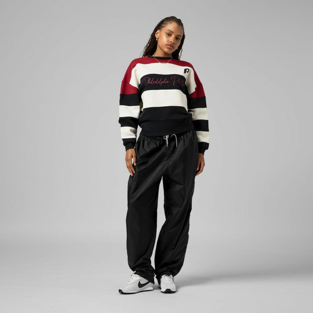 Philadelphia Phillies Mitchell & Ness Women's Cooperstown Collection Blocked Fleece Pullover Sweatshirt- Burgundy/Black Pullover - MLB