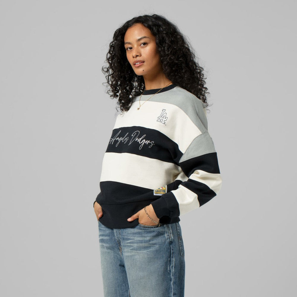 Los Angeles Dodgers Mitchell & Ness Women's Cooperstown Collection Blocked Fleece Pullover Sweatshirt- Gray/Black Pullover - MLB