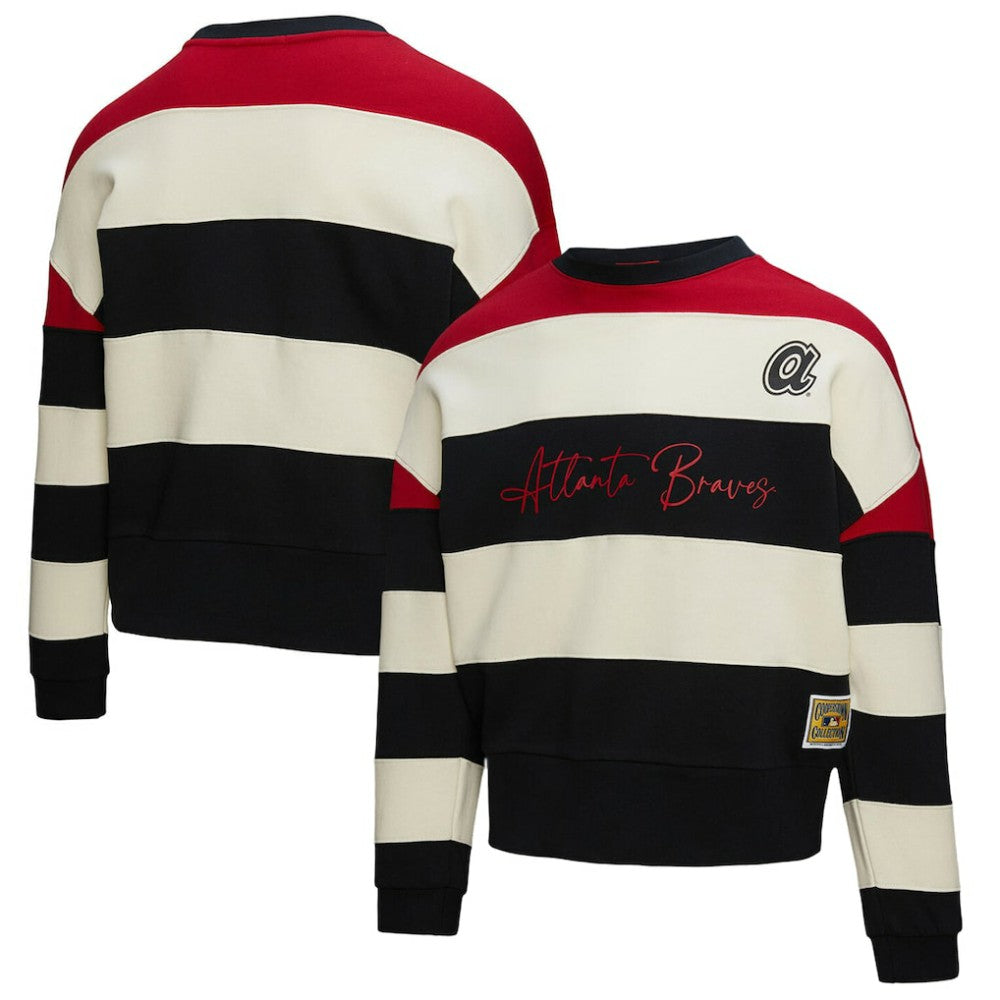 Atlanta Braves Mitchell & Ness Women's Cooperstown Collection Blocked Fleece Pullover Sweatshirt- Red/Black Pullover - MLB
