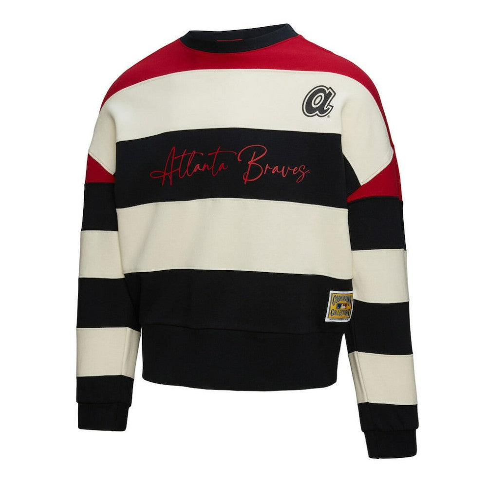 Atlanta Braves Mitchell & Ness Women's Cooperstown Collection Blocked Fleece Pullover Sweatshirt- Red/Black Pullover - MLB