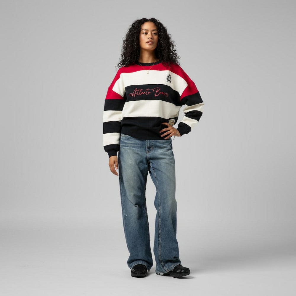 Atlanta Braves Mitchell & Ness Women's Cooperstown Collection Blocked Fleece Pullover Sweatshirt- Red/Black Pullover - MLB