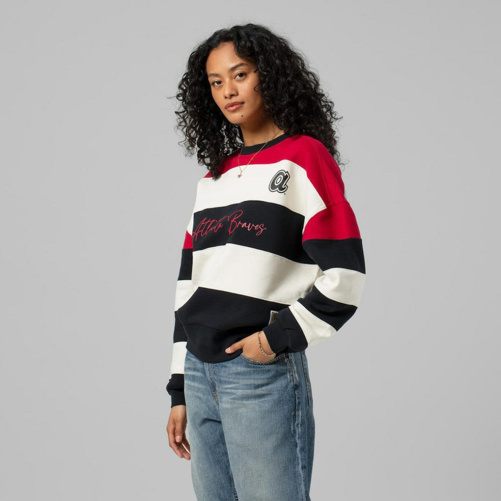 Atlanta Braves Mitchell & Ness Women's Cooperstown Collection Blocked Fleece Pullover Sweatshirt- Red/Black Pullover - MLB