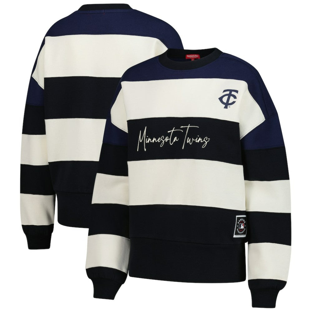 Minnesota Twins Mitchell & Ness Women's Cooperstown Collection Blocked Fleece Pullover Sweatshirt- Navy/Black Pullover - MLB